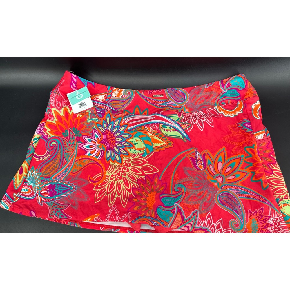 Sunsets Sporty Swim Skirt Women's Sz 14 Tropical Paisley Skort Bikini Bottom NWT